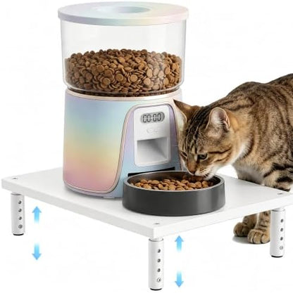 OPNICE Adjustable Cat Food Stand, Elevated Cat Feeder Stand with 4 Height Settings, Automatic Cat Feeder & Tradition Bowls, Raised Pet Feeding Table Station for Cats & Small Dogs, White Wood by OPNICE