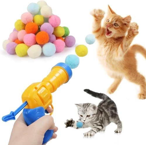 Mewlmart Interactive Cat Toys - Indoor Cat Enrichment with Launchers, Pom Pom & Puff Balls (100 Balls) by Mewlmart