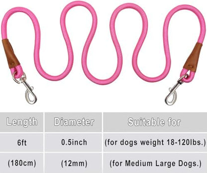 6 Foot Dog Tie Out Rope Leash, Training Tie Down Nylon Dog Tether for Indoor, Porch, Deck, Camping, Outdoor and Front Yard (1/2" x 6ft, Pink) - Image 4