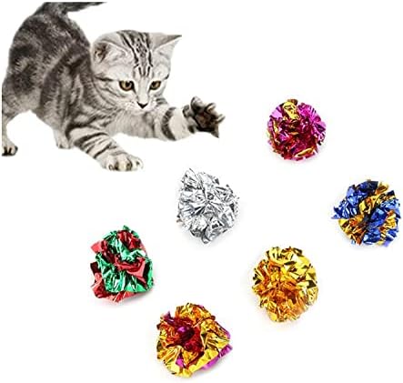 ISMARTEN 12 Packs Crinkle Balls Cat Toys for Indoor Cats, Lightweight Shiny Crinkle Paper Ball for Kitten (Random Color) (2.36 in) by ISMARTEN