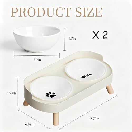 Elevated Cat Bowls, 2 Ceramic Raised Cat Food and Water Bowl Set, Prevent Cat Chin Acne, Whisker Fatigue Friendly, Splash Proof & Dishwasher Safe for Indoor Cats and Small Dogs - White - Image 3