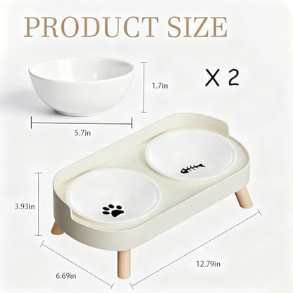 Elevated Cat Bowls, 2 Ceramic Raised Cat Food and Water Bowl Set, Prevent Cat Chin Acne, Whisker Fatigue Friendly, Splash Proof & Dishwasher Safe for Indoor Cats and Small Dogs - White - Image 3