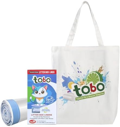 Tobo Cat Litter Box Liners, 30 Count, 2 Mil Extra-Durable Drawstring Bags (37" x 17") with Tie Handles + Reusable Canvas Tote Bag, Leak-Resistant, Easy Clean-Up for Most Standard & Large Litter Pans by Unknown