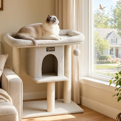 Cat Tree Tower Scratching Post for Indoor Large Adult Cats with Perch Bed - Image 4