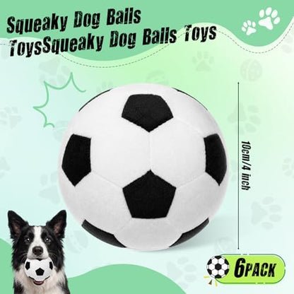 Blueweenly 6 Pcs Stuffed Soccer Ball Dog Toys, 4 Inch Squeaky Football Dog Toys, Soft Interactive Chew Indoor Outdoor Playing Supply for Small Medium Large Pet Rolling Tossing Chasing Games, White - Image 3