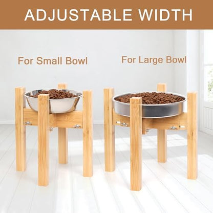 Elevated Dog Bowl Stand Adjustable Dog Food Holder 10”H Medium Bamboo - Image 2