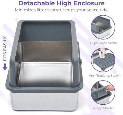 iPrimio Stainless Steel Cat Litter Box, XL Set with Scooper and Litter Mat - Image 5