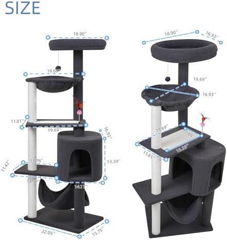 YUNIQUE Cat Tree with Cat Condo Scratch Posts Scratch Tablet and Big Hammock, (60.2‘’ Grey) - Image 3