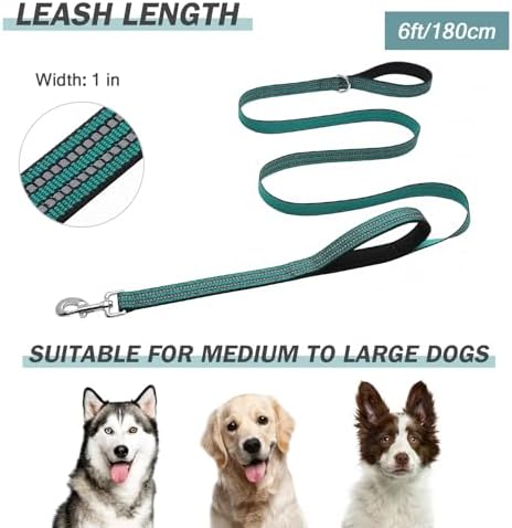 Hikiko 6FT Dog Leash with 2 Padded Handles Reflective,Dark Green - Image 6