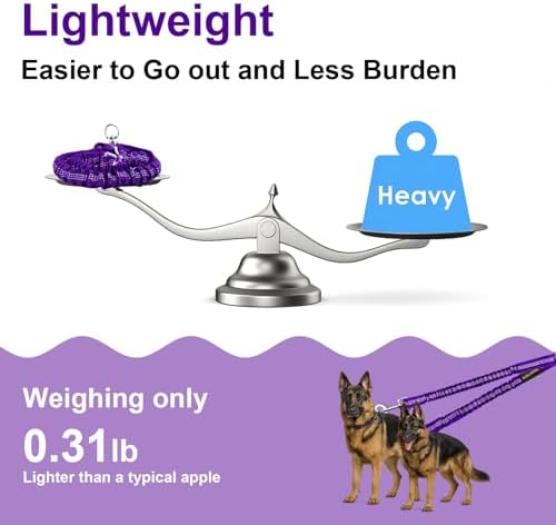 MingXpet 2 Dog Leash, Dog Leash for 2 Dogs, 360° Swivel No Tangle Double Walking Training Leashes for Large Dogs that Pull, Comfortable Shock Absorbing Reflective Bungee, Purple - Image 6