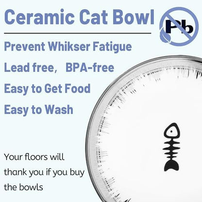 Cat Bowls, Elevated Bowl, Raised Ceramic Dish with Metal Stand, Pet Water or Food Feeding Station for Indoor Cats, Kitten,Dishwash Safe - Image 5