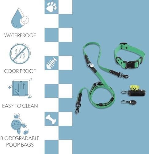 WLK1005K-5SET Luna Medium 8FT Adjustable 6-in-1 Waterproof Hands-Free Leash and Collar with LED Flashlight, Bag Dispenser, and Poop Bag Holder, Julep - Image 3