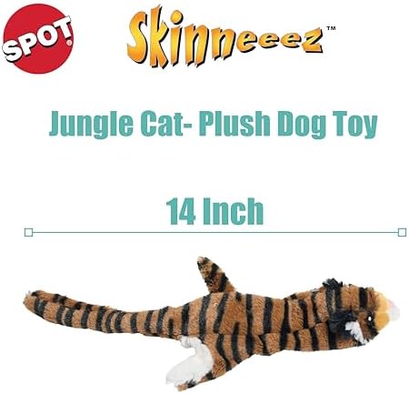 SPOT Skinneeez Jungle Cat 14 Inch Stuffing-Free Plush Squeaky Dog Toy – Soft Interactive Chew Toy for Small and Medium Dogs – Mess-Free Play for Light & Moderate Chewers - Image 3