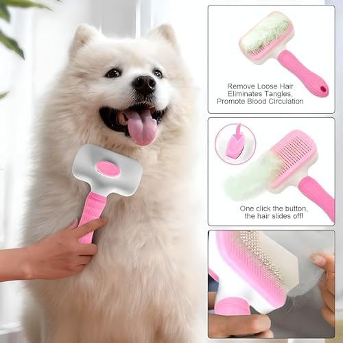 Generic Pink Cat grooming brush, Pet hair brush with Massage Particles, Self Cleaning Dematting Comb for Dogs and Cats, Easy to Use, Ergonomic Handle Design - Image 5