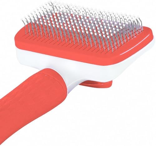 Self-Cleaning Slicker Brush, Dog Cat Bunny Pet Grooming Shedding Brush, Easy to Remove Loose Undercoat, Pet Massaging Tool Suitable for Pets with Long or Short Hair (Red) by Unknown