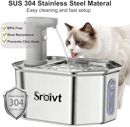 Cat Water Fountain Stainless Steel,Wireless,Battery Operated,2.6L,4Filters - Image 2