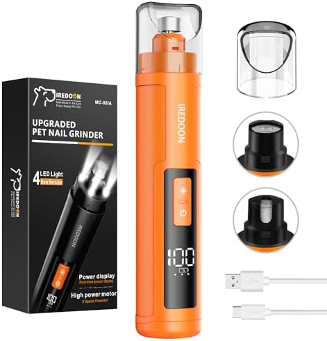 IREDOON Dog Nail Grinder with 4 LED Lights, 3 Speeds Super Quiet for Pets by IREDOON