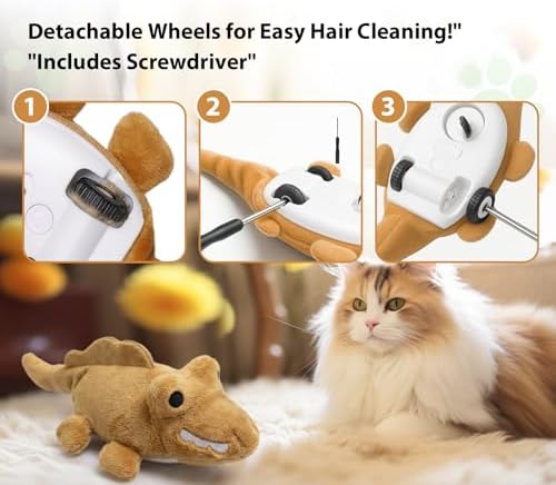 Interactive Cat Toys for Indoor Cats – Auto Moving Alligator with 360° Random Movement & Tail Wagging, Rechargeable Cat Exercise Toy with Catnip, Self-Play Fun for Bored Adult Cats-Brown - Image 4