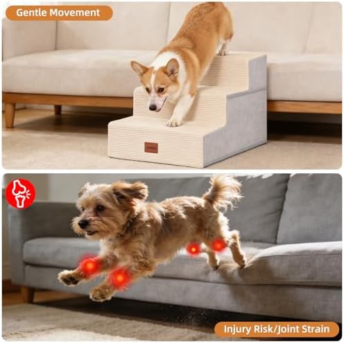 Dog Stairs for Small Dogs, 13.5" H, 3-Step Pet Steps for Bed Couch Sofa and Chair, Non-Slip Balanced Pet Ramp for Injured & Senior Pets with Washable Cover and Durable High Density Foam,Beige - Image 4