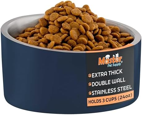Master Pet Supply Stainless Steel Slanted Dog Cat Food Bowl 24 oz Navy Blue by MasterPetSupply