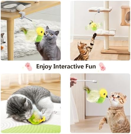 Migipaws Cat Toys,Interactive Lifelike Amakihi Flying Flapping Bird with Catnip, Feathers Hanging by Elastic String, Automatic Chirping Kitten Toys for Indoor Cats Self Play, Rechargeable(Green) - Image 2