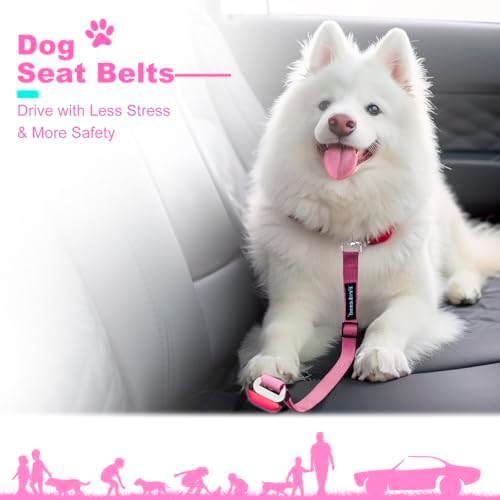 2 PCS Dog Seat Belt for Car Frskcssd Adjustable Dog Car Harness Heavy Duty Nylon Dogs Safety Seat Belt (Black+Pink) - Image 6