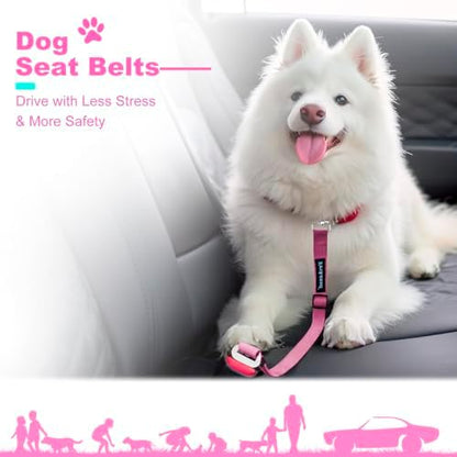 2 PCS Dog Seat Belt for Car Frskcssd Adjustable Dog Car Harness Heavy Duty Nylon Dogs Safety Seat Belt (Black+Pink) - Image 6