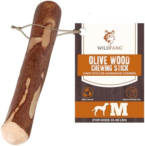 Wildfang® Olive Wood Chewing Sticks for Dogs, Medium – Tough Chew Toys for Aggressive Chewers, Puppy Chew Toys for Teething, Training for Chewing Muscles, Olive Wood Stick for Dog (33-55 lbs), 1pack by Wildfang%C2%AE