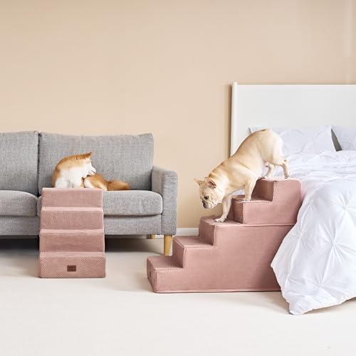 EHEYCIGA Dog Stairs for High Bed 22.5" H, 5-Step Dog Steps, Pink - Image 4