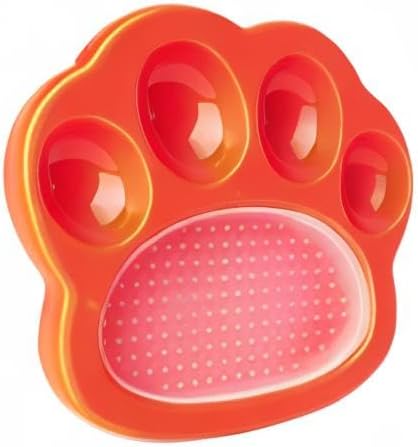PetDreamHouse PAW 2-in-1 Mini Slow Feeder Dish & Lick Pad for Small Dogs, Puppies & Cats, Paw-Shaped Slow Feeding Dish with an Interchangeable PAW Lick Pad., Orange, 1 Count (Pack of 1)