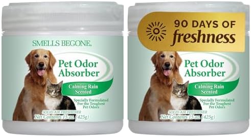 SMELLS BEGONE 15oz Gel Pet Odor Eliminator - Absorb & Remove Strong Odors from Pets, Cat Litter, Dog Poop, Urine Smells - Eliminate Whole Home Odors with Essential Oils (Calming Rain, 2-Pack) by SMELLSBEGONE