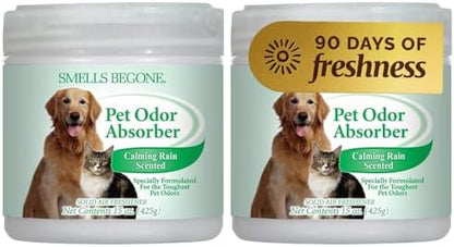 SMELLS BEGONE 15oz Gel Pet Odor Eliminator - Absorb & Remove Strong Odors from Pets, Cat Litter, Dog Poop, Urine Smells - Eliminate Whole Home Odors with Essential Oils (Calming Rain, 2-Pack) by SMELLSBEGONE
