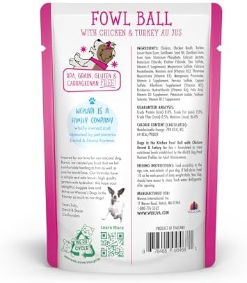 Weruva Dogs in the Kitchen, Fowl Ball with Chicken Breast & Turkey Au Jus Dog Food, 2.8oz Pouch (Pack of 12) - Image 2