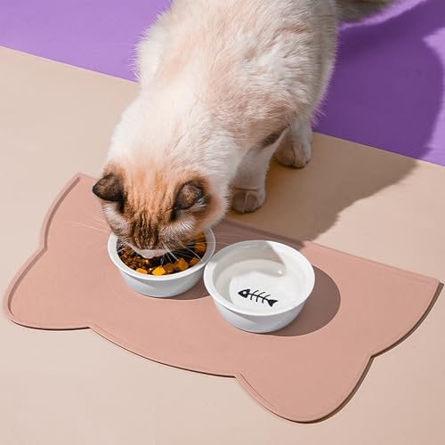 Cat Food Mat, Silicone Non Slip Dog Bowl Mat Waterproof Cat Feeding Mat Stop Food Spills and Water Messes Out to Floor Pet Food Mat (Tea Rose, 17" x 10") - Image 2