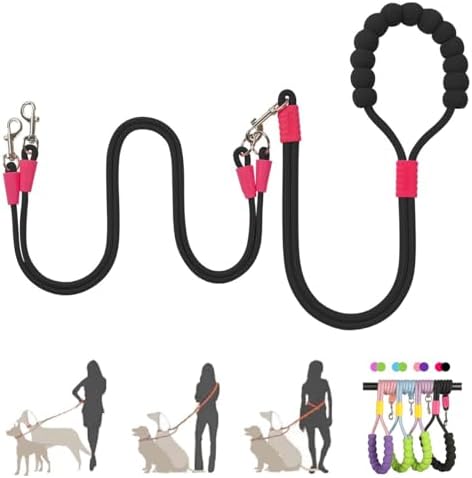 Hands Free Double Dog Leash for Two Dogs, No Tangle 360° Swivel Fit for Small and Medium Breeds, Adjustable Split Leads (Black) by FURLINGDAPetSupplies