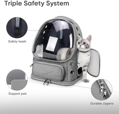 Breathable Cat Backpack Carrier, Large Space Cat Bubble Backpack for Kitty & Small Dog up to 18lbs, Foldable Cat Carrier Backpack, Transparent Airline Approved Carrier for Travel (Gray) - Image 5