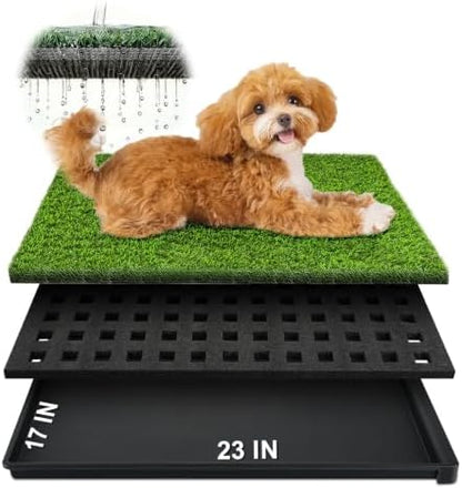 Dog Grass Pad with Tray, 23''X17'' Large Artificial Turf Grass Potty, Reusable Puppy Pee Pads for Dogs, Portable Dog Litter Box for Indoor/Outdoor Potty Training Toilet by HURENTEK