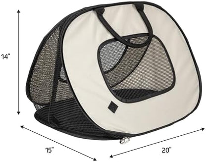 SportPet Designs Pop Open Cat Carrier, Soft-Sided Collapsible Travel Carrier for Cats up to 15 lbs, Lightweight Portable Design with Mesh Ventilation & Secure Zippers, Tan - Image 3