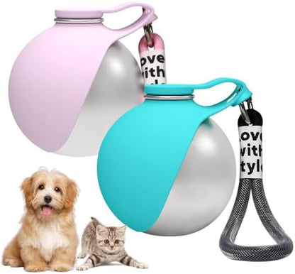2 in 1 Portable Dog Water Bottle, 10oz Stainless Steel Leak Proof Pet Water Bottle with Foldable Silicone Bowl, Outdoor Travel Water Bottle for Dogs Walking Hiking Camping, 2 Pack Mix by Unknown