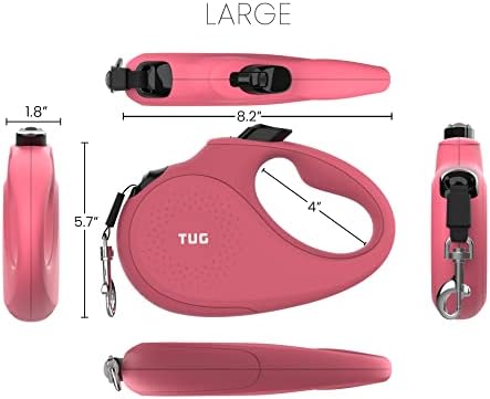TUG Monochrome 360° Tangle-Free Retractable Dog Leash | 16 ft Strong Nylon Tape (Large, Pink) - Image 3