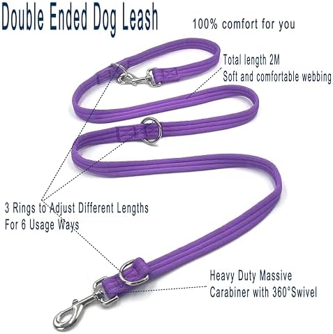 Multifunctional Double Ended Dog Leash,for Obedience Training Or Distance Work Easy to Use,Lightweight,Soft&Durable Convertible Hands Free,Crossbody,Over Shoulder(Purple, 2M*2.5CM) - Image 2