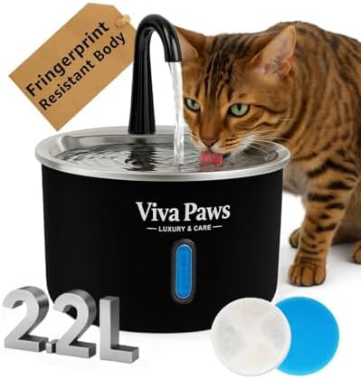 Viva Paws Cat Water Fountain Stainless Steel – Ultra-Quiet Automatic Drinking Fountain for Cats, 2.2L Indoor Pet Fountain with 4-Stage Filtration for Fresh & Clean Water by luxurycare