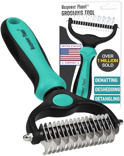 Maxpower Planet Hair Brush - Double Sided Shedding, Dematting Undercoat Rake for Dogs and Cats - Extra Wide Dog Grooming Brush, Reduce Shedding by 95%, Turquoise by MaxpowerPlanet