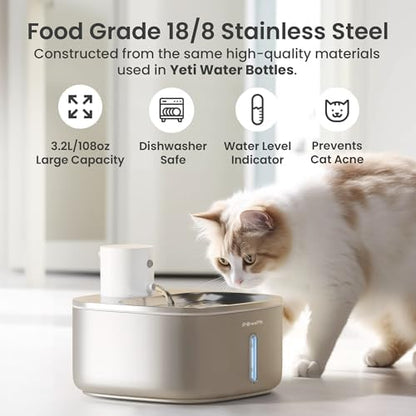 PawsPik BOSS-01 Stainless Steel Rechargeable Cat Water Fountain, 108.2-oz - Image 2