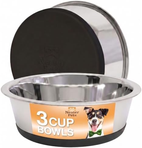Neater Pet Brands Stainless Steel Dog Bowls with Non-Slip Rubber Bottom – 3 Cup (24 oz), Black - Set of 2 Heavy Duty Metal Dog Bowls, Dishwasher Safe, Food or Water Bowl, Ideal for Small & Medium Dogs - Image 4