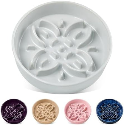 vancasso Ceramic Slow Feeder Dog Bowls, Puzzle Dog Food Bowls with Floral Maze, Anti -Slip Pet Food Dish for Small Breed, 0.6 Cups, Grayish Cyan by vancasso