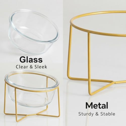 Large Glass Tilted Elevated Cat Dog Bowl Raised Cat Food Water Bowl Dish Pet Comfort Feeding Bowls with Gold Iron Stand - Image 5