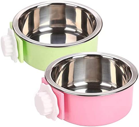 Dog Crate Bowl, Hanging Stainless Steel Removable Pet Crate Water & Food Bowls, Pet Cage Feeder Container Coop Cup for Cat Puppy Birds Rats Guinea Pigs Rabbit Hamster (2PCS) by QIYADIN