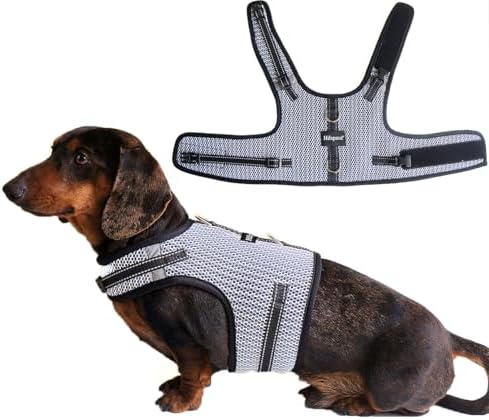Mini Dachshund Harness – No Armpit Rub, Escape Proof, Reflective, No Pull Vest-Style Dachshunds Harness,Breathable Mesh Dog Harness (Silver-White, M: Chest 42-52cm (16.5"-20.5")) by Unknown