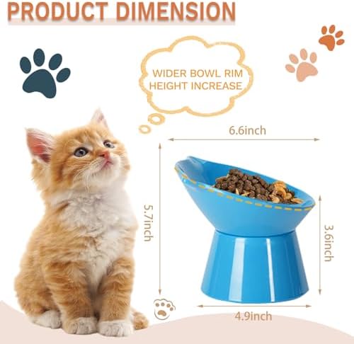 Detachable Elevated Cat Bowls, 15° Tilted Raised Cat Food Bowl Anti-Vomiting,Whisker Friendly, Adjustable Large Cat Dishes Extra Wide for Protecting Spine, Adult Kitten (Blue) - Image 2